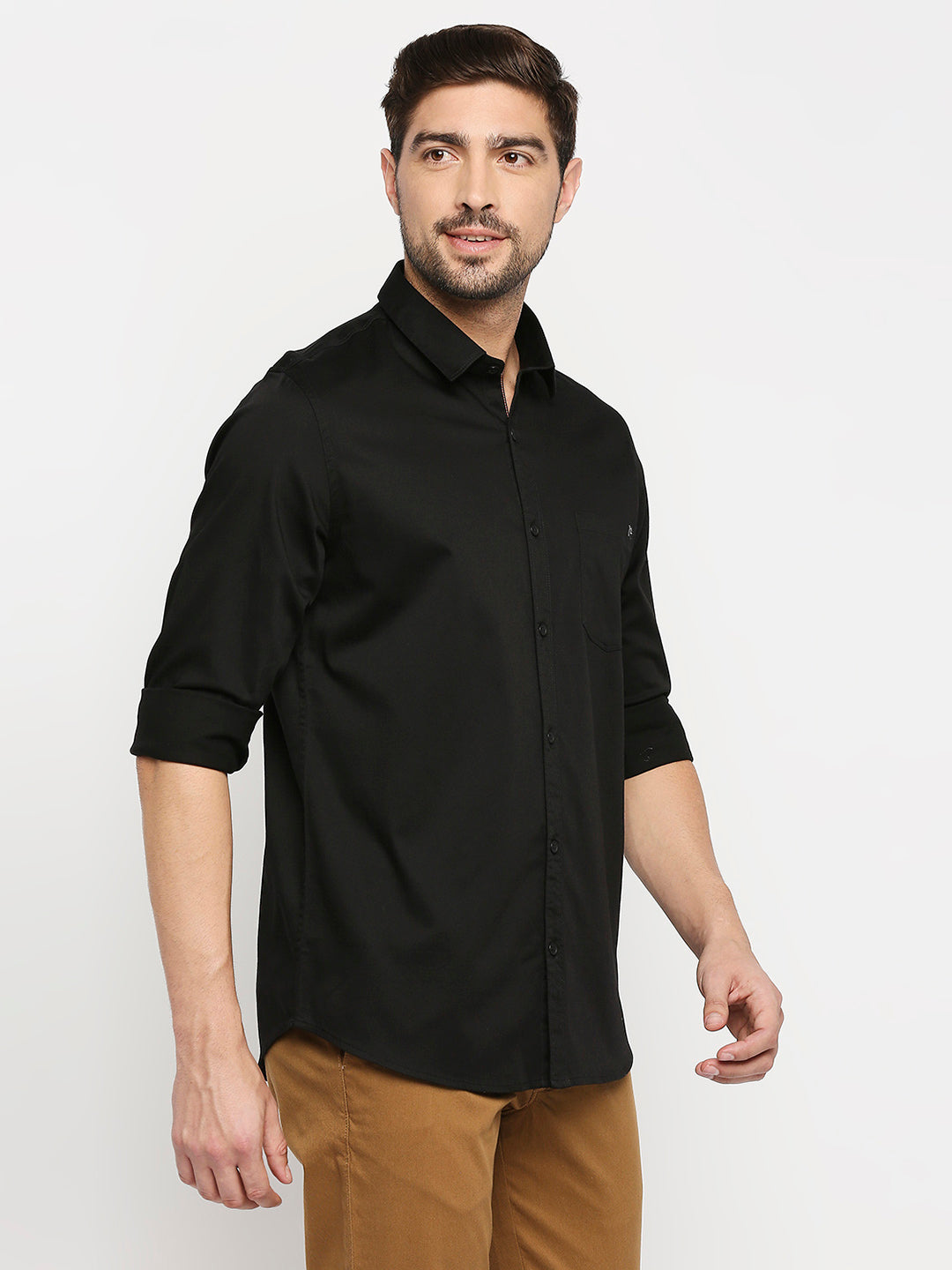 Spykar Men Black Cotton Regular Fit Full Sleeve Casual Shirt