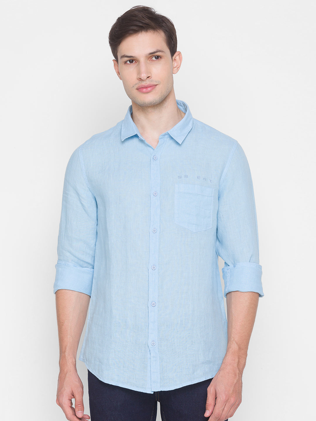 Spykar Slim Fit Blue Cotton Men Shirt