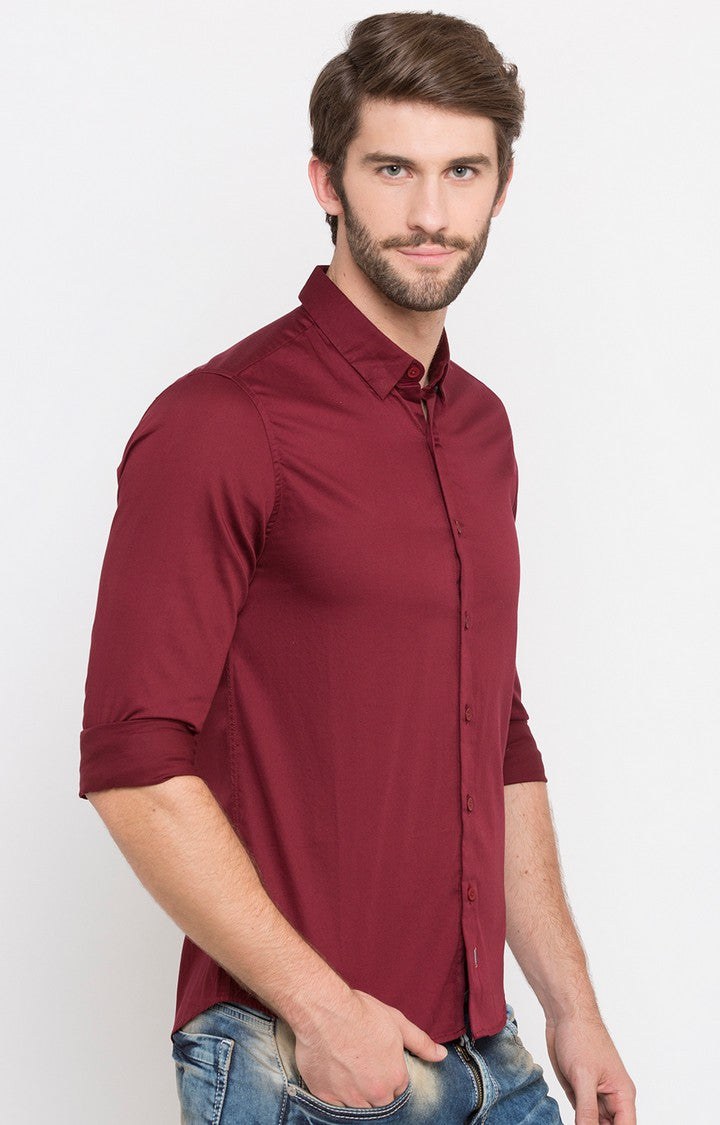 Spykar Men'S Red Cotton Solid Casual Shirts