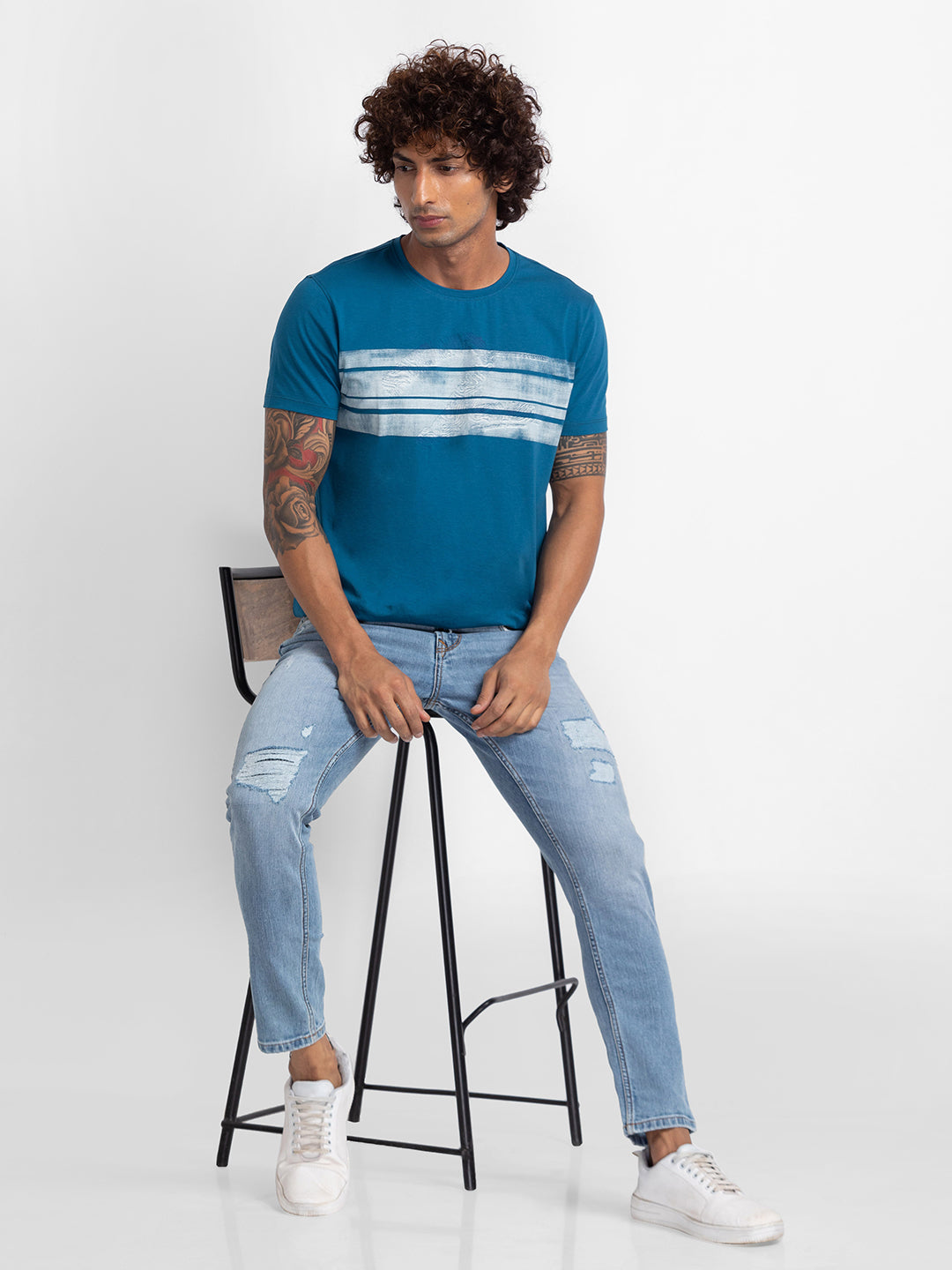 Spykar Vintage Blue Cotton Slim Fit Tapered Length Jeans For Men (Kano)