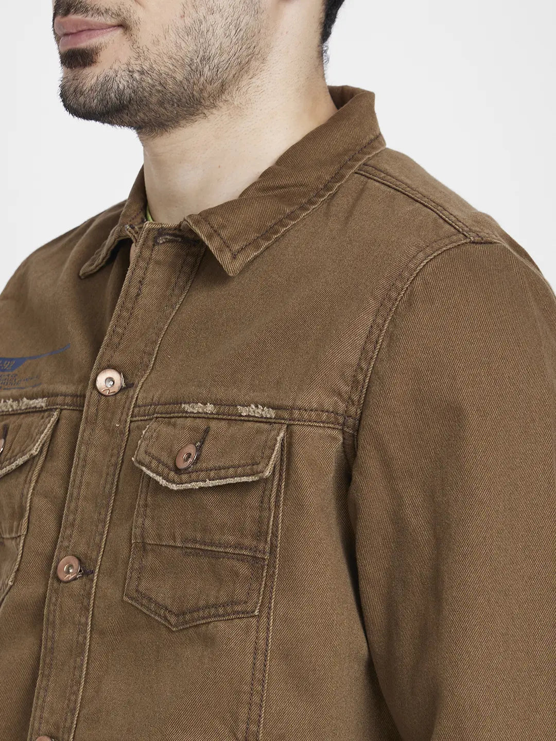Spykar Men American Khaki Cotton Regular Fit Denim Jacket