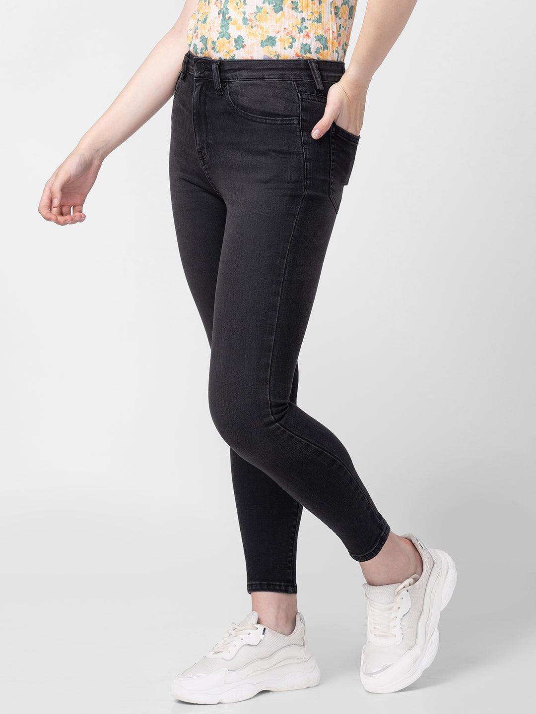 Spykar Women Black Cotton Super Skinny Ankle Length Jeans (Alexa)