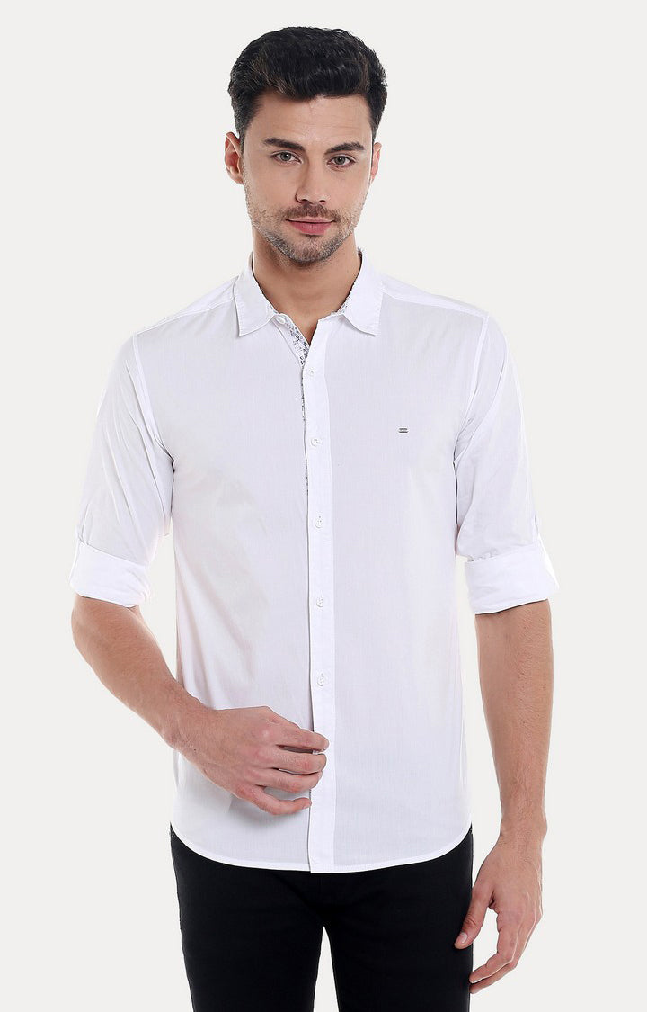 Spykar Men'S White Cotton Solid Casual Shirts