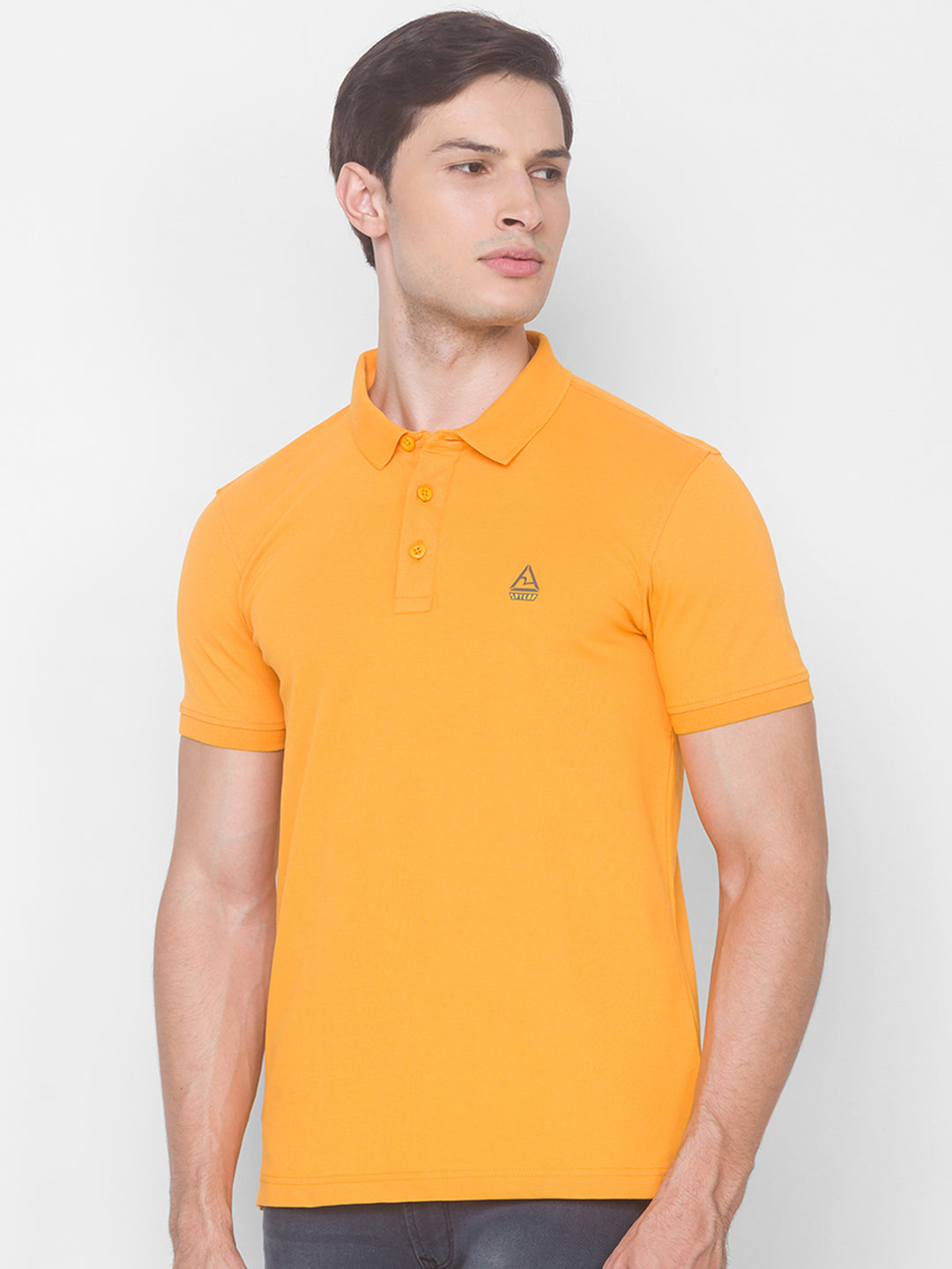 Spykar Men Yellow Cotton Slim Fit Polo T-Shirt