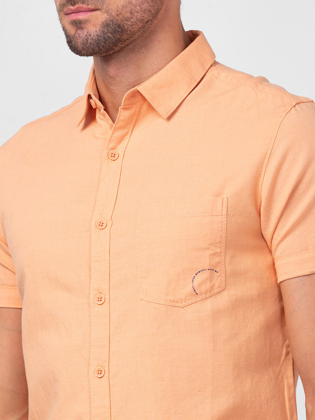 Spykar Men Peach Linen Slim Fit Plain Shirt