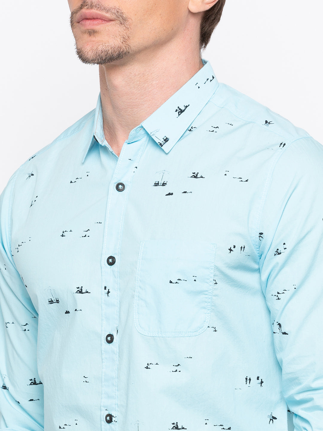 Spykar Men Aqua Printed Slim Fit Casual Shirt