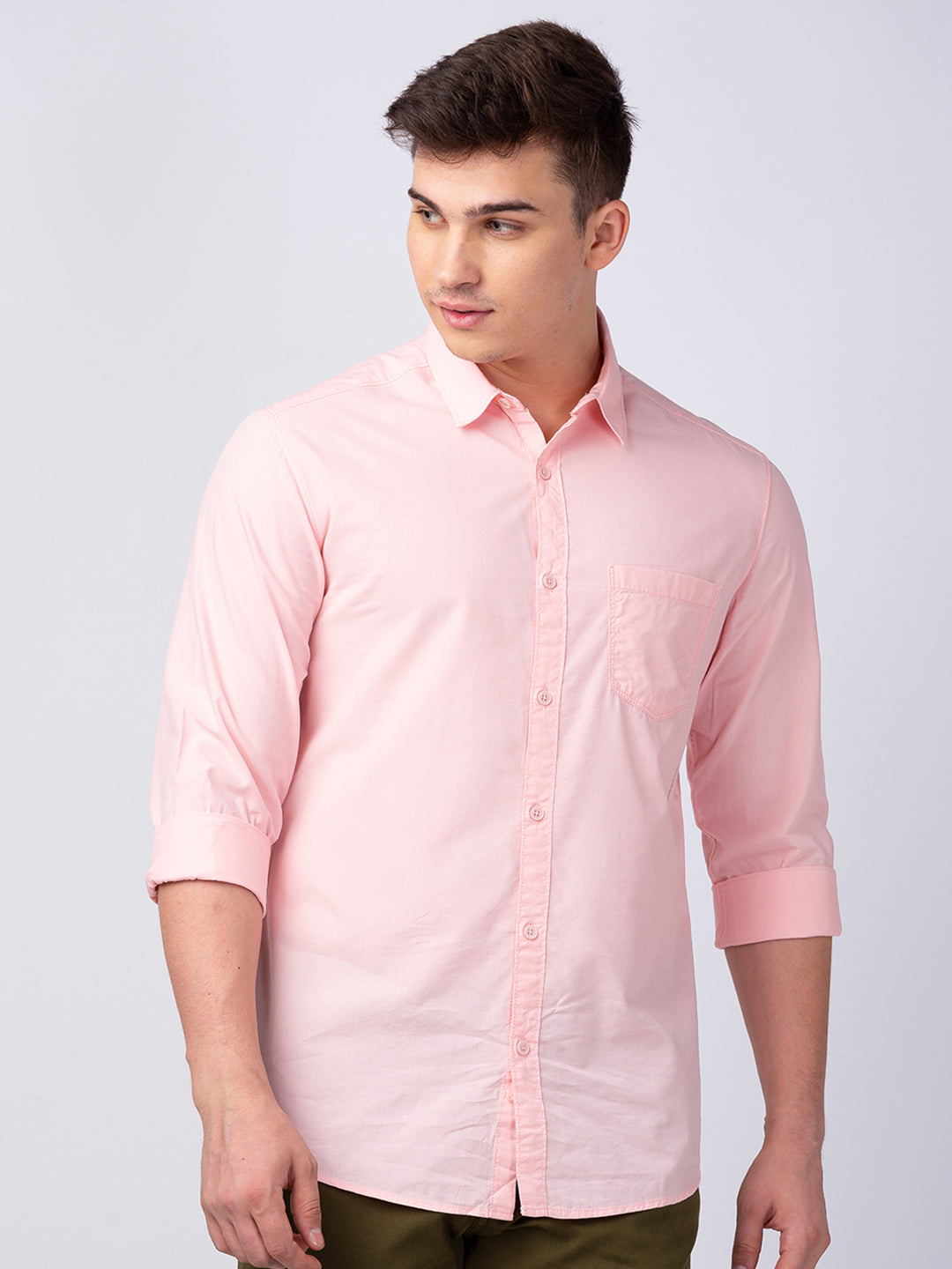 Spykar Men Dusty Pink Cotton Slim Fit Plain Shirt