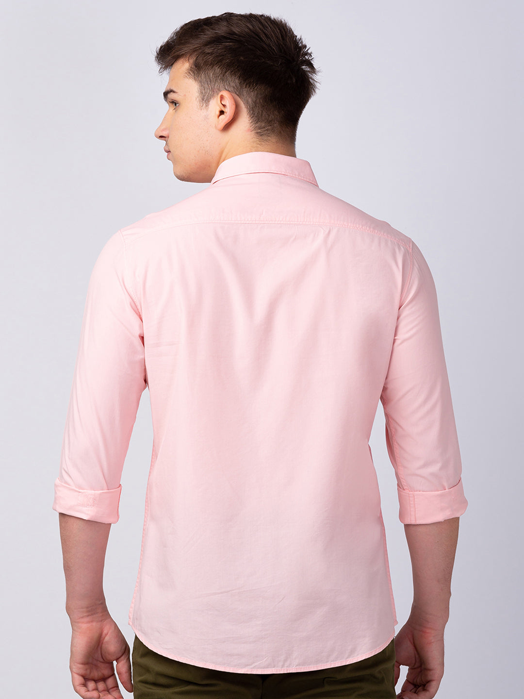 Spykar Men Dusty Pink Cotton Slim Fit Plain Shirt