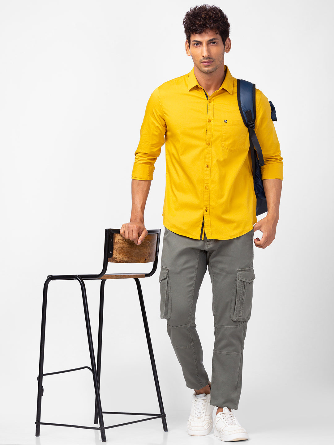 Spykar Men Mustard Yellow Cotton Slim Fit Plain Shirts