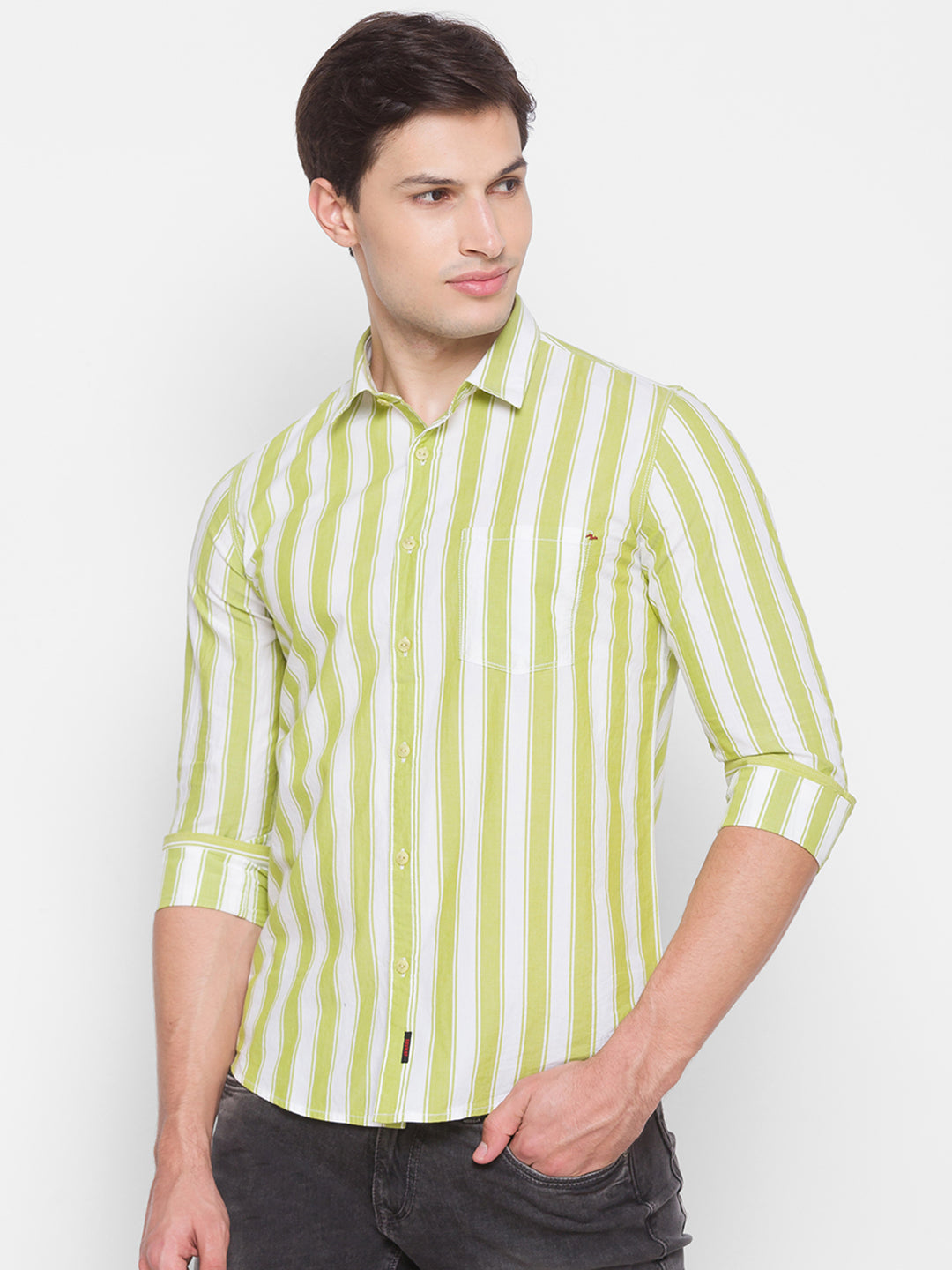 Spykar Slim Fit Yellow Cotton Men Shirt