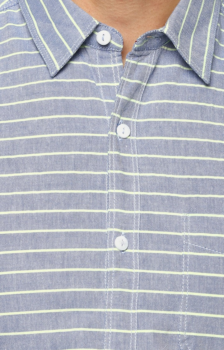 Spykar Men'S Blue Cotton Striped Casual Shirts