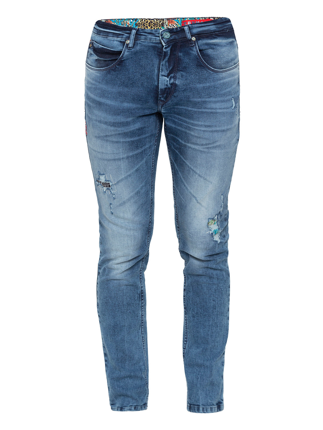 Spykar Mid Blue Cotton Skinny Fit Jeans For Men (Active)