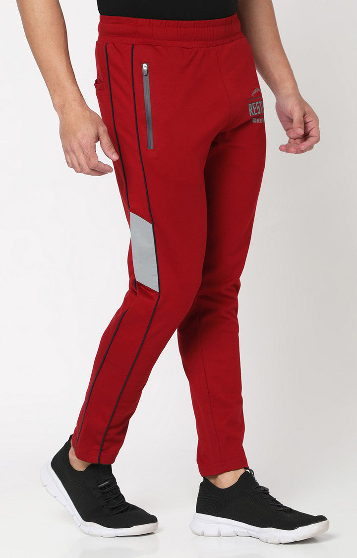 Spykar Men Deep Red Cotton Regular Fit Trackpant