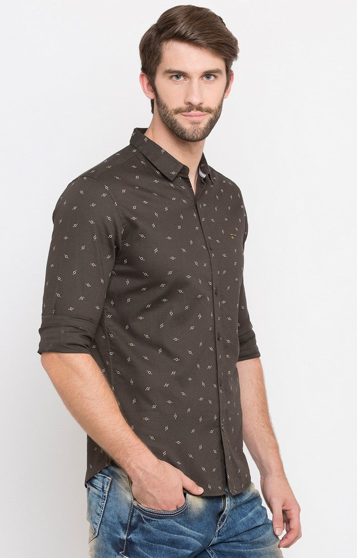 Spykar Men'S Brown Cotton Printed Casual Shirts