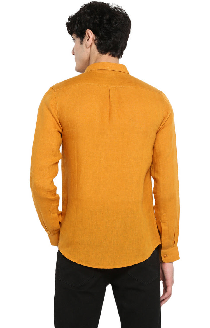 Spykar Men'S Yellow Linen Solid Casual Shirts