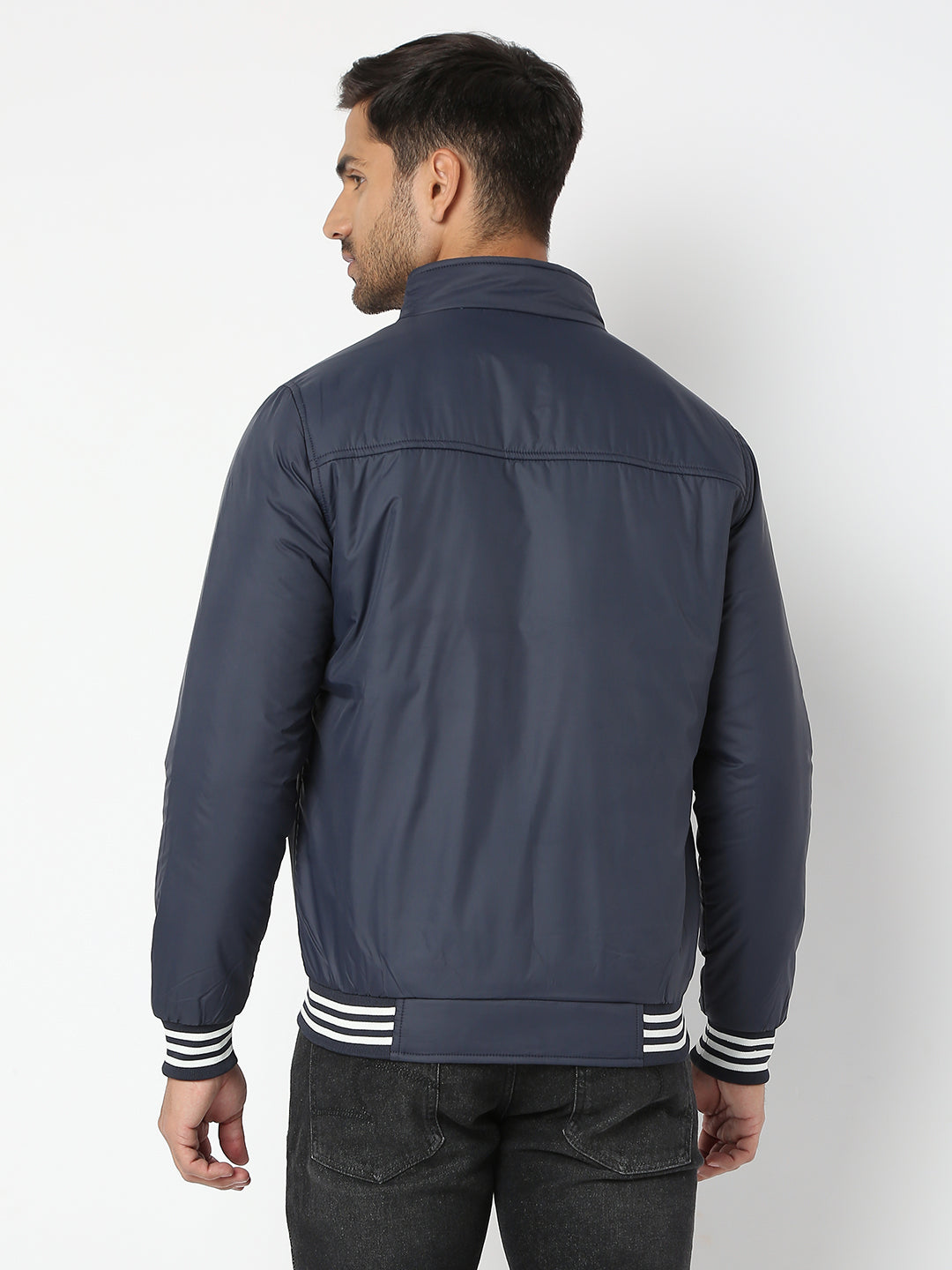 Spykar Men Navy Blue Nylon Regular Fit Jacket