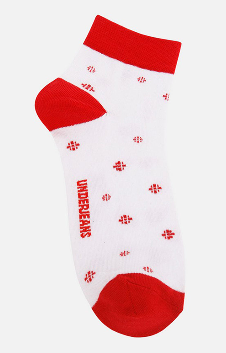 Men Premium White-Red Ankle Length (Non Terry) Single Pair Of Socks- Underjeans By Spykar