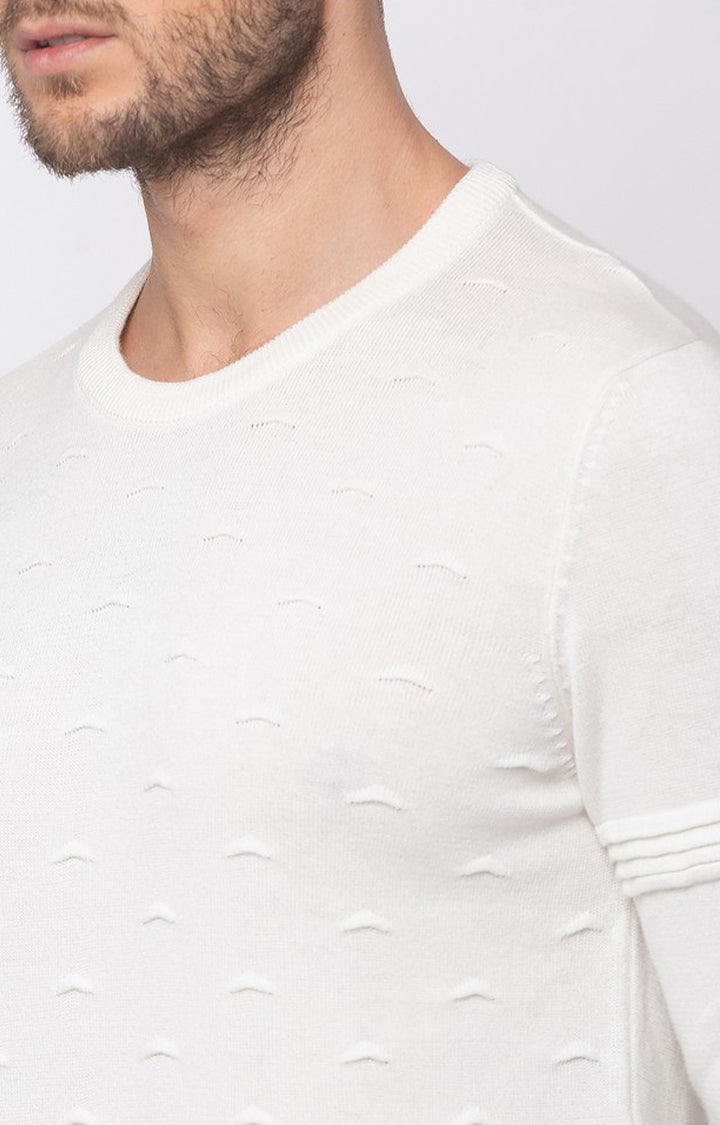 Spykar White Cotton Regular Fit Sweater For Men