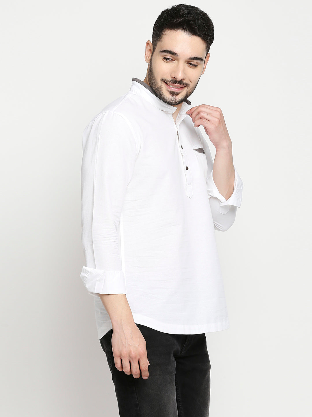 Spykar White Cotton Full Sleeve Plain Kurta For Men