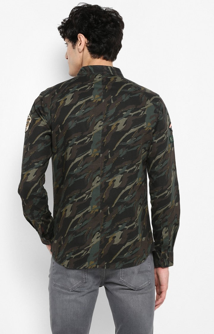 Spykar Men'S Green Cotton Camouflage Casual Shirts