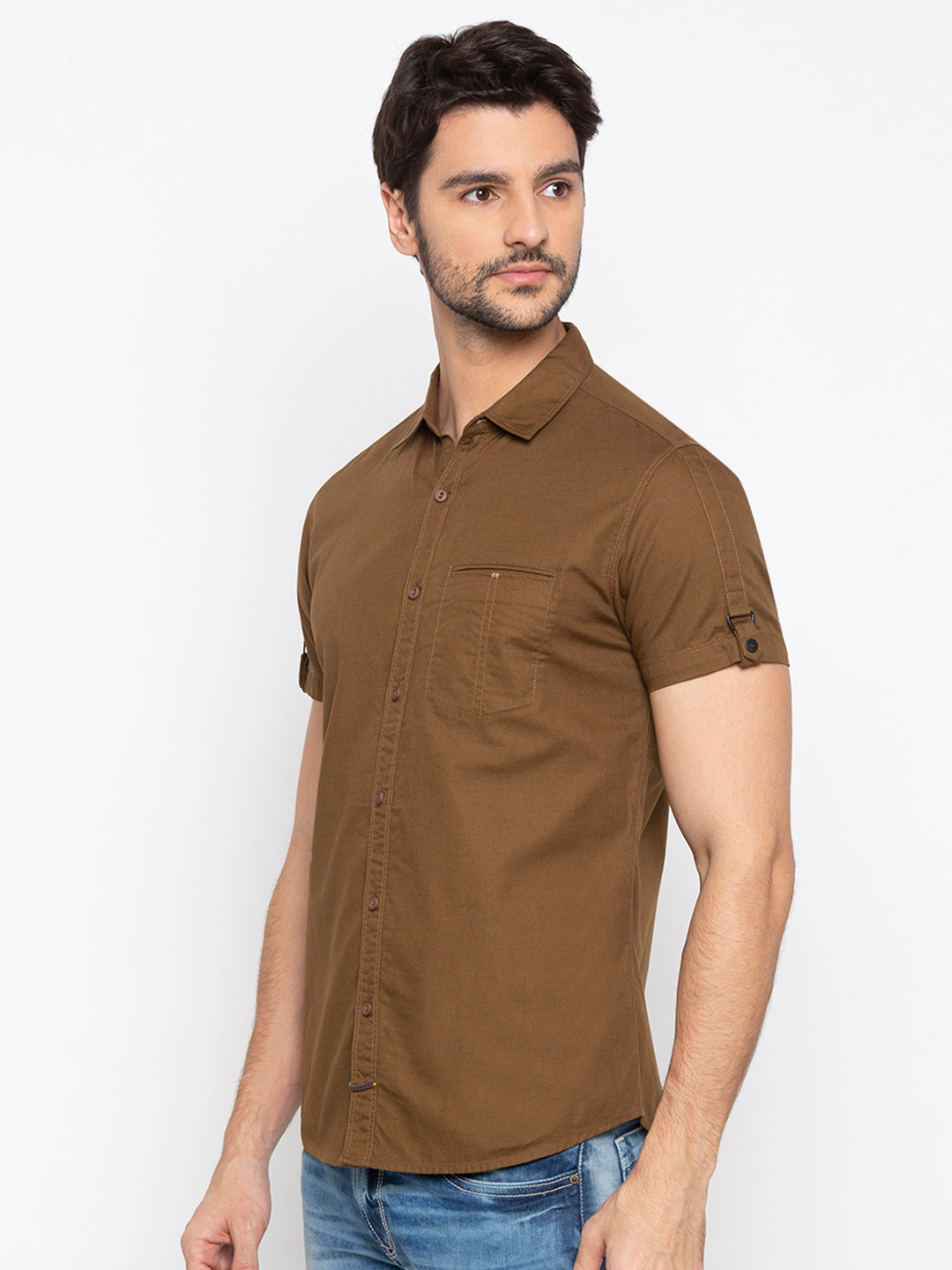 Spykar Men Brown Solid Casual Shirt