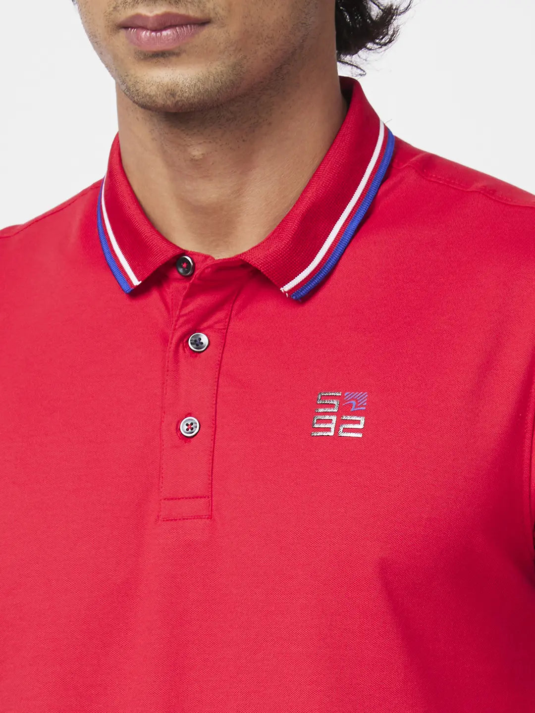 Spykar Men Deep Red Blended Slim Fit Half Sleeve Polo Neck Plain Tshirt