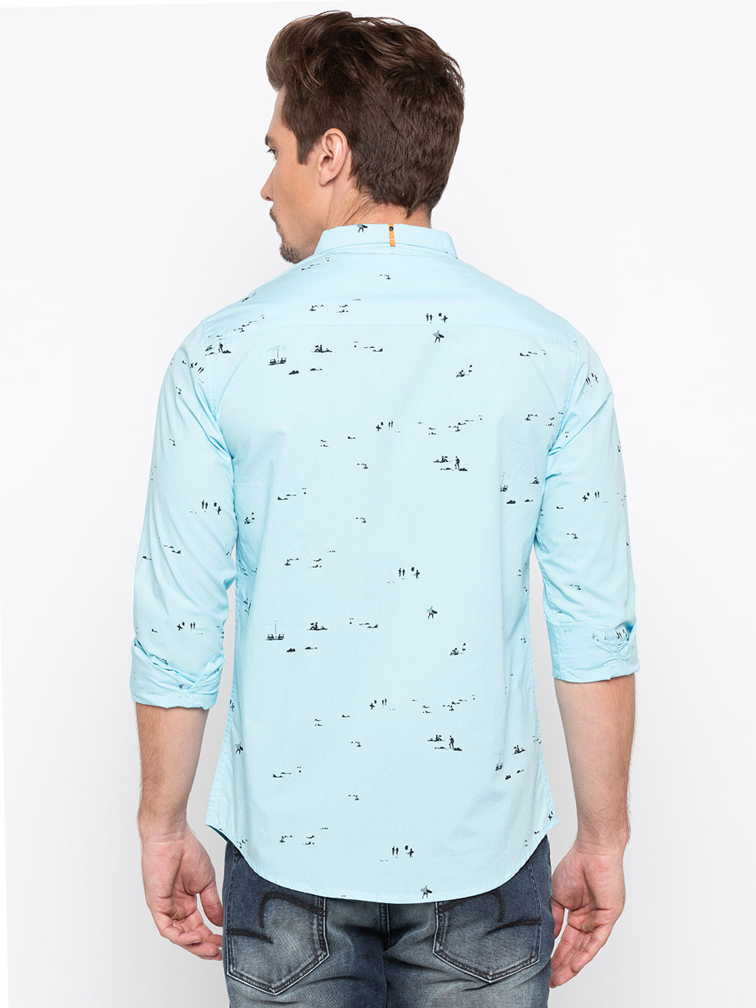 Spykar Men Aqua Printed Slim Fit Casual Shirt