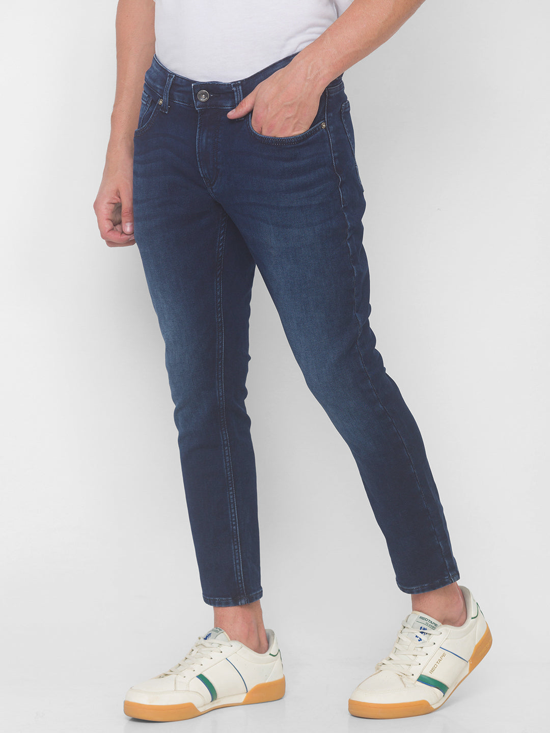 Spykar Men Dark Blue Solid Slim Mid-Rise Jeans (Kano)