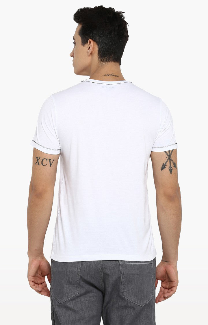 Spykar White Printed Slim Fit Men T-Shirts