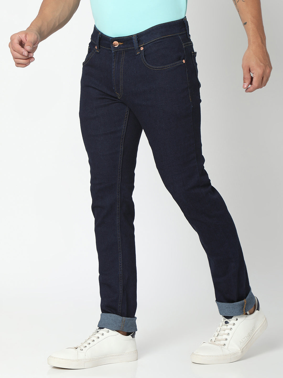 Spykar Raw Blue Cotton Regular Fit Narrow Length Jeans For Men (Rover)