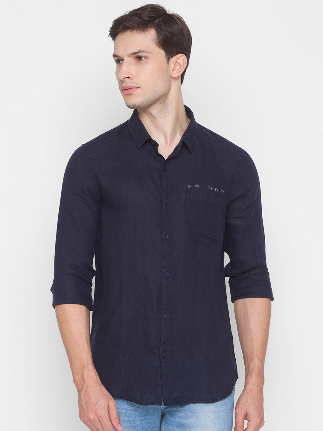 Spykar Slim Fit Blue Cotton Men Shirt