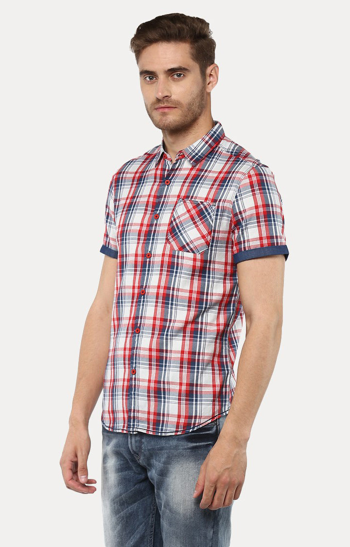 Spykar Men'S Red Cotton Checked Casual Shirts