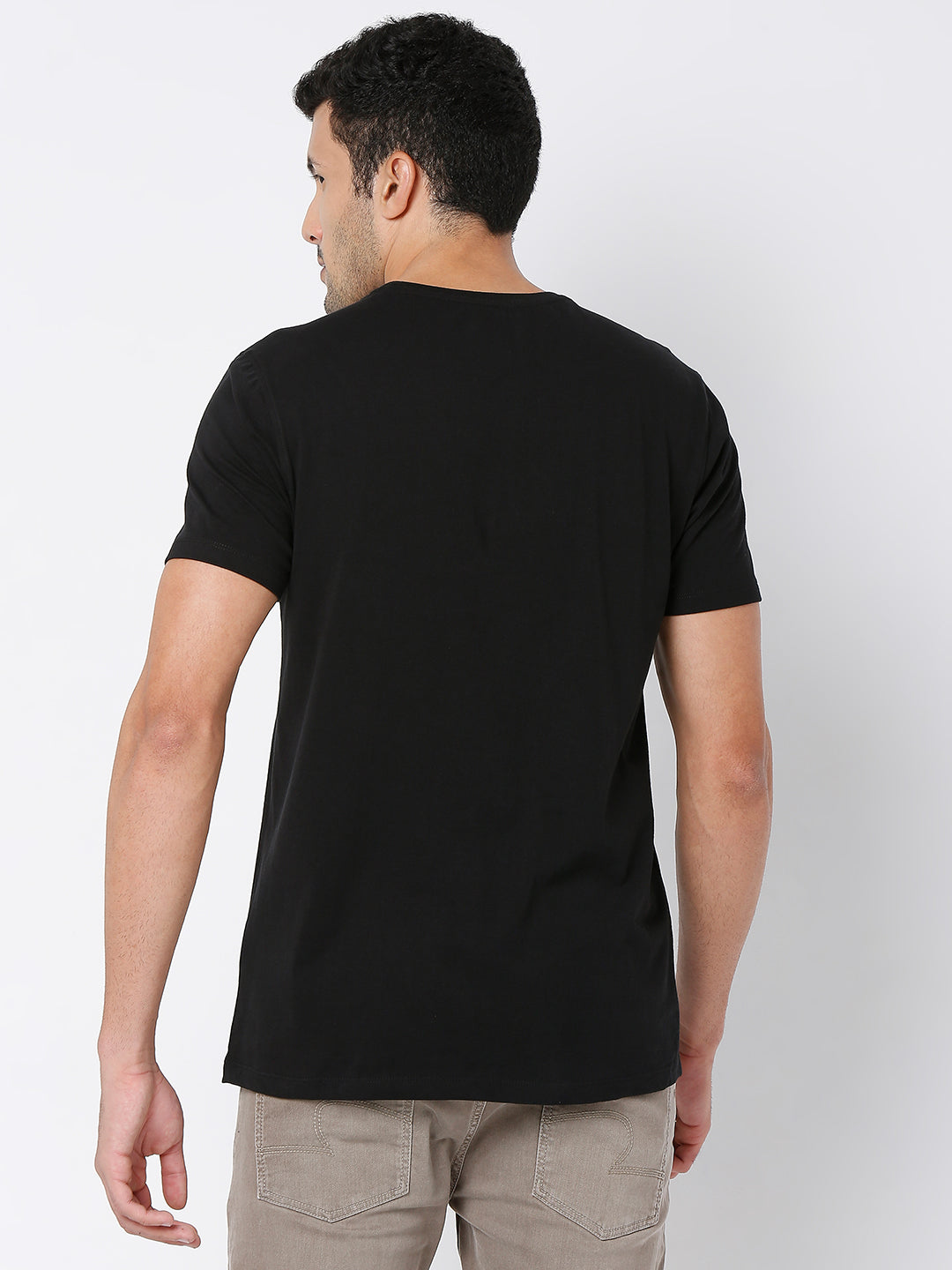 Spykar Black Cotton Half Sleeve Printed Casual T-Shirt For Men