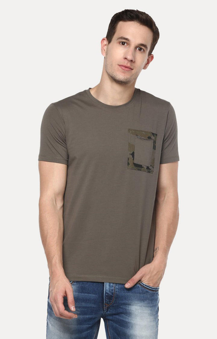 Spykar Olive Solid Slim Fit Men T-Shirts