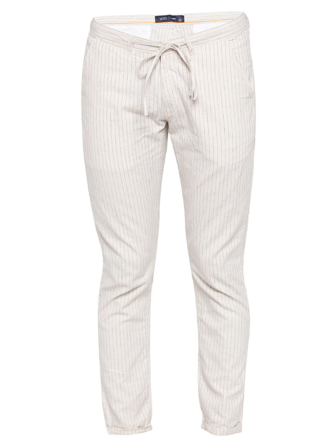 Spykar Men White Cotton Slim Fit Casual Trousers