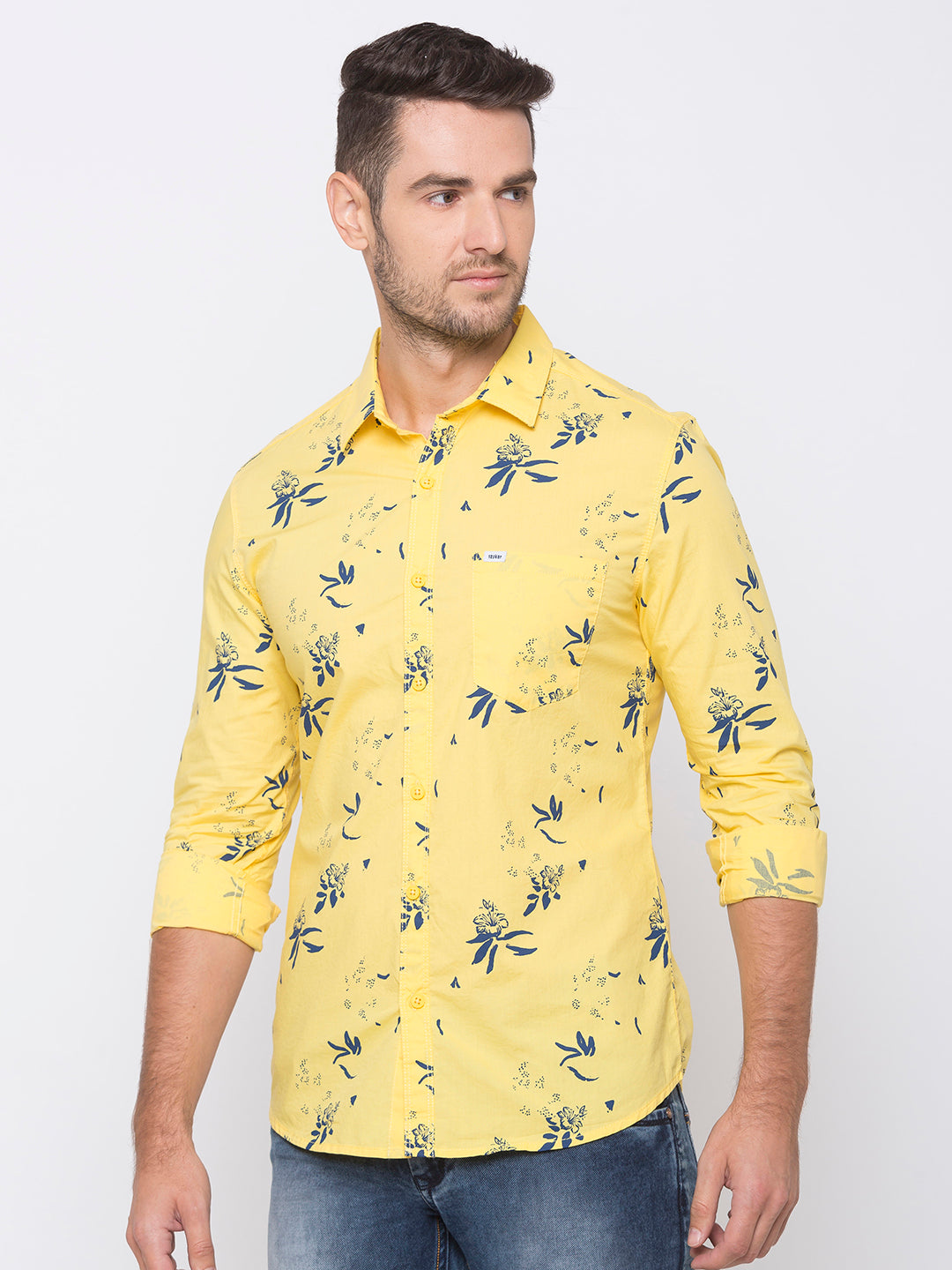 Spykar Slim Fit Men Yellow Cotton Casual Shirts