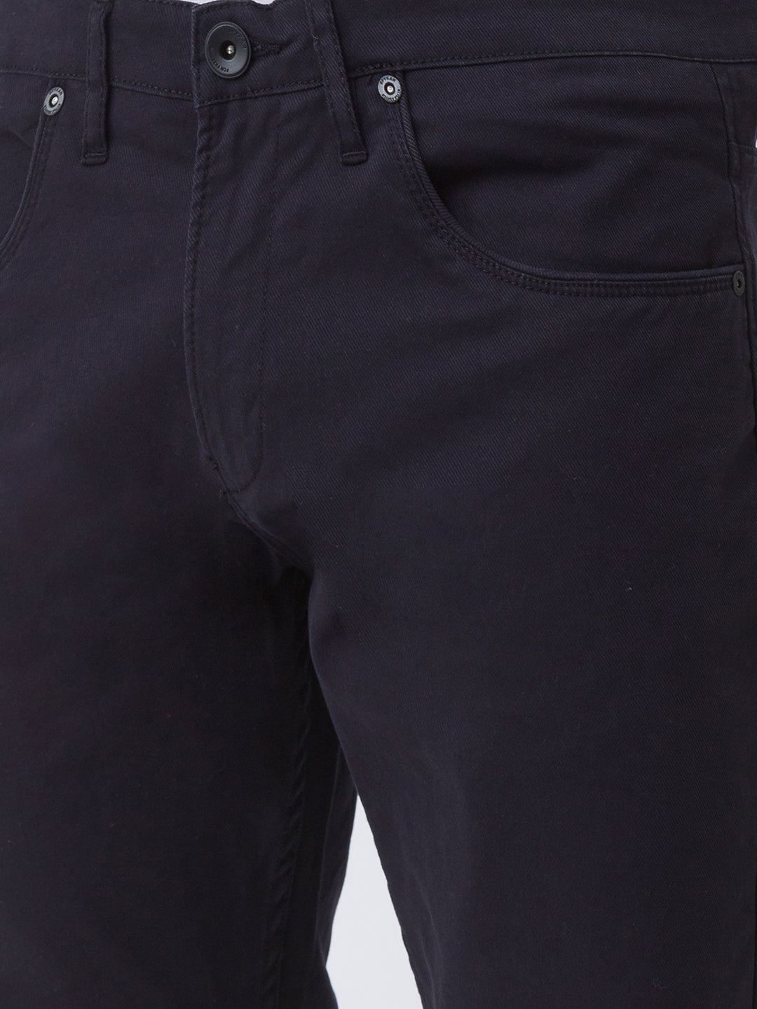 Spykar Black Cotton Slim Fit Tapered Length Trousers For Men