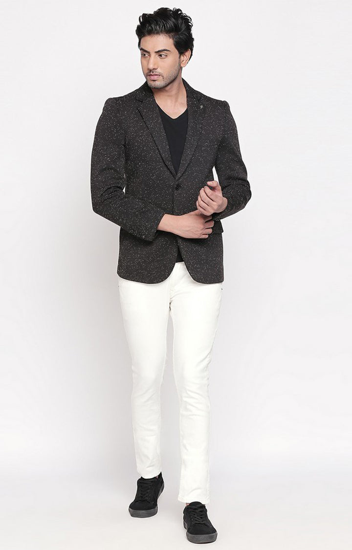 Spykar Black Cotton Regular Fit Blazer For Men