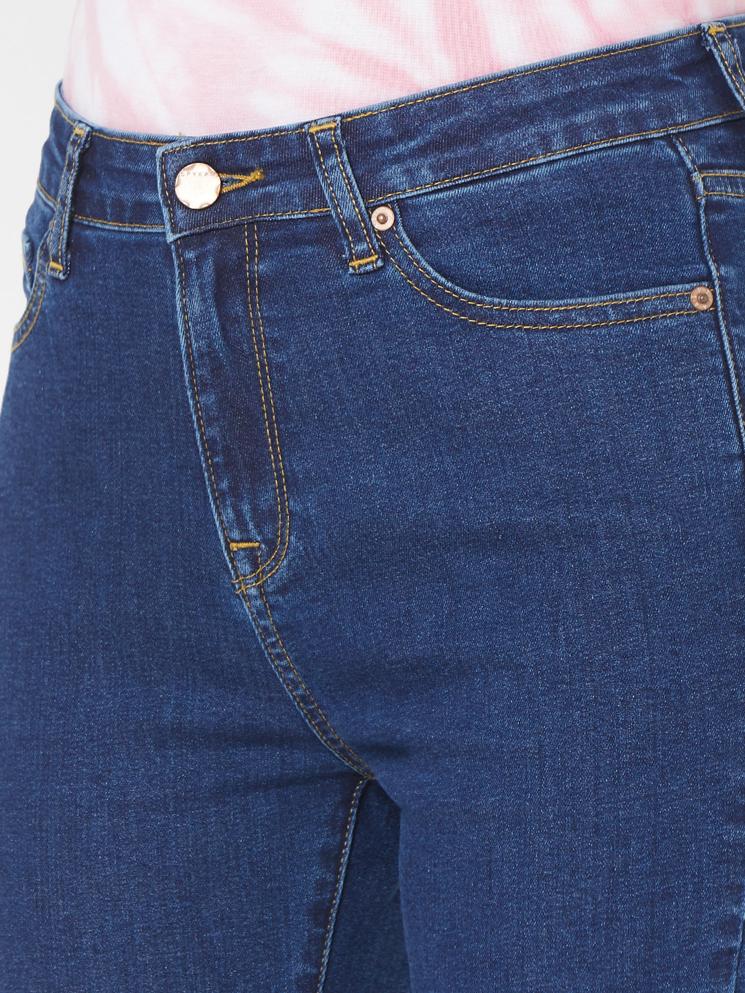 Spykar Women Blue Cotton Flare Fit Ankle Length Jeans (Elissa)
