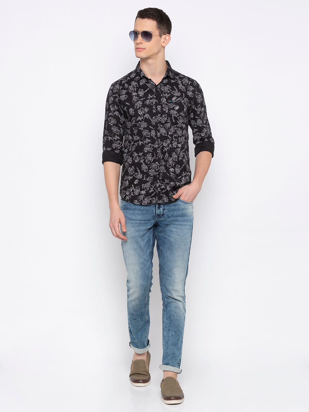 Spykar Men Black Printed Slim Fit Casual Shirt