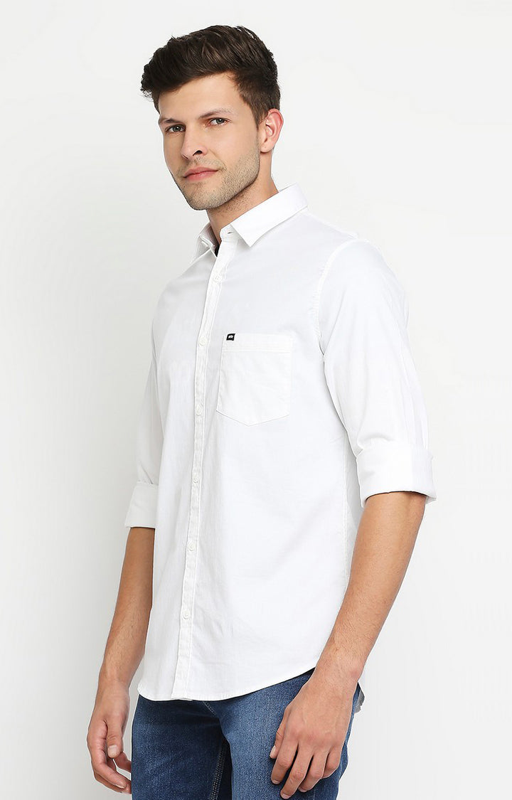 Spykar Men White Cotton Slim Fit Casual Shirts