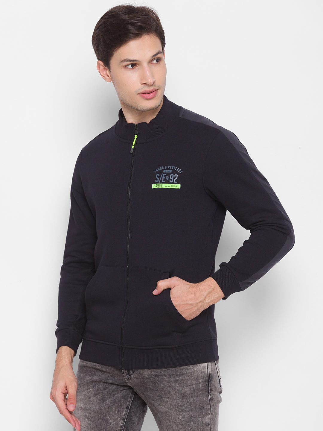 Spykar Black Cotton Sweatshirt For Men