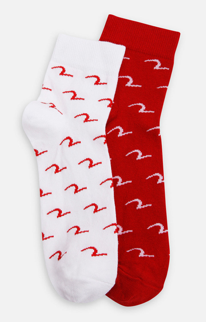 Spykar White & Red Printed Ankle Length Socks