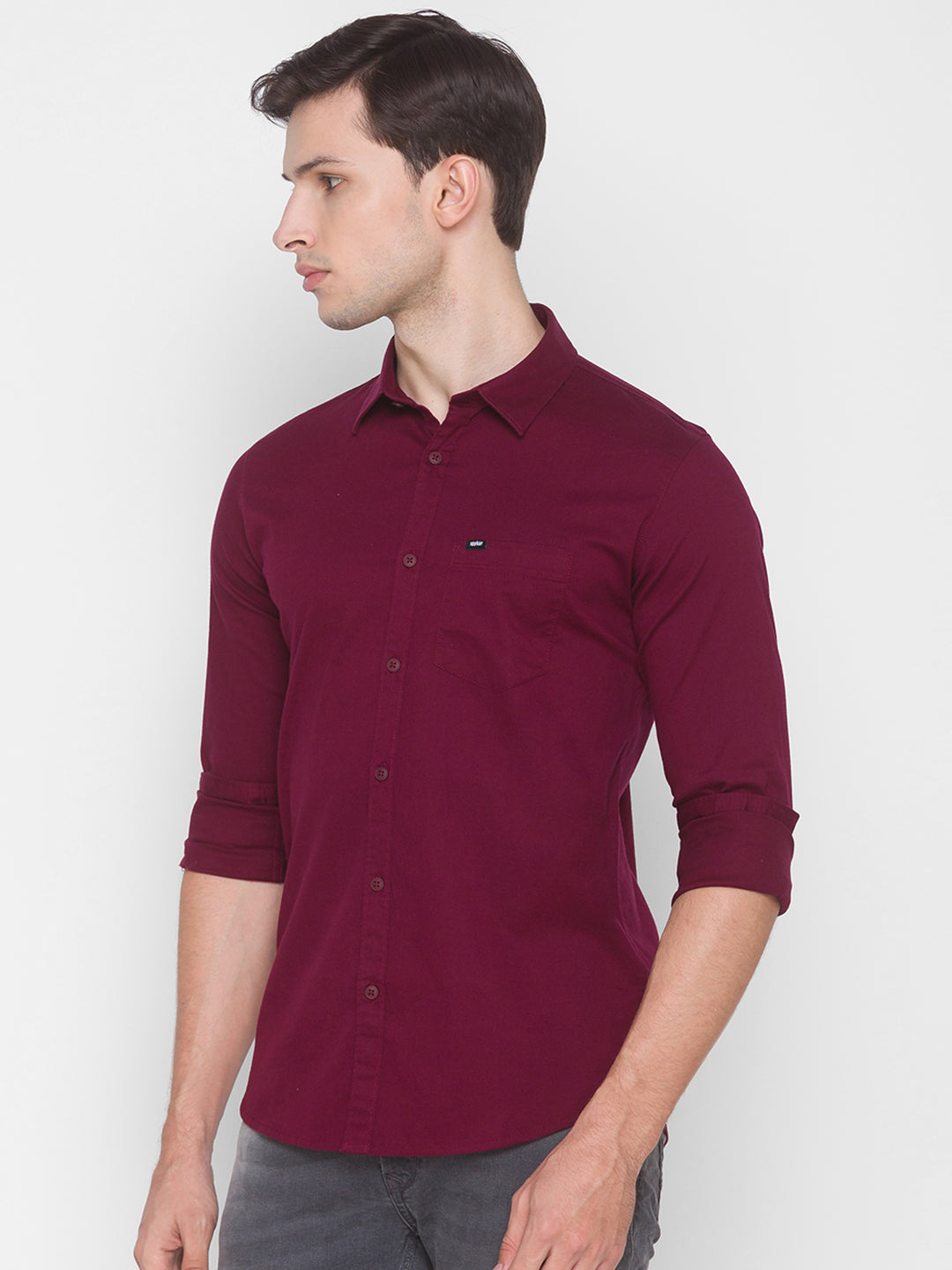 Spykar Slim Fit Red Cotton Men Shirt