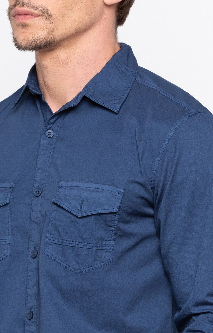 Spykar Men'S Blue Cotton Solid Casual Shirts