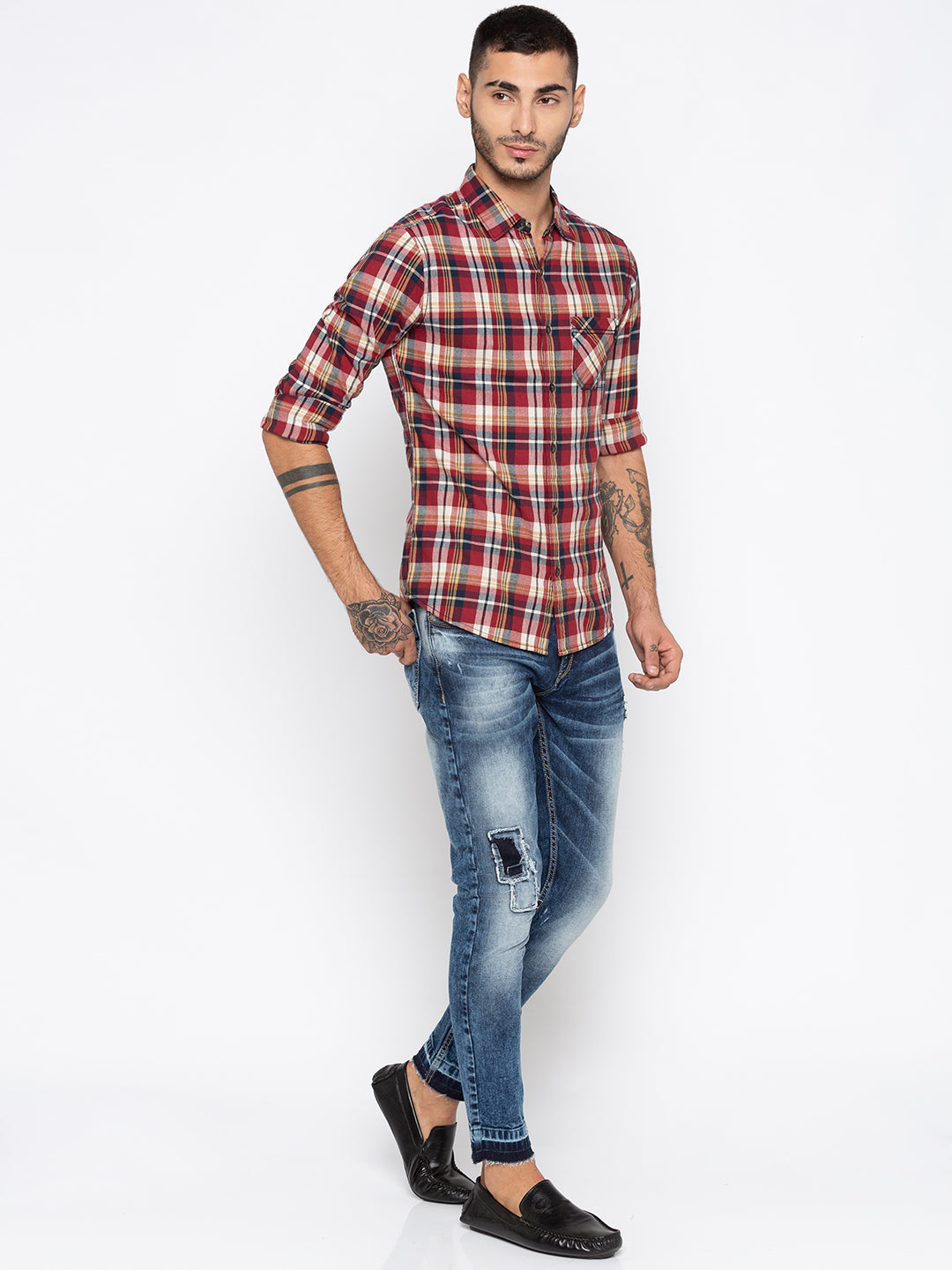 Spykar Men Red Checked Slim Fit Casual Shirt