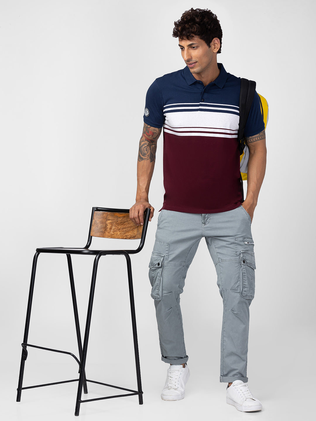 Spykar Men Wine Cotton Regular Fit Half Sleeve Printed Polo T-Shirt