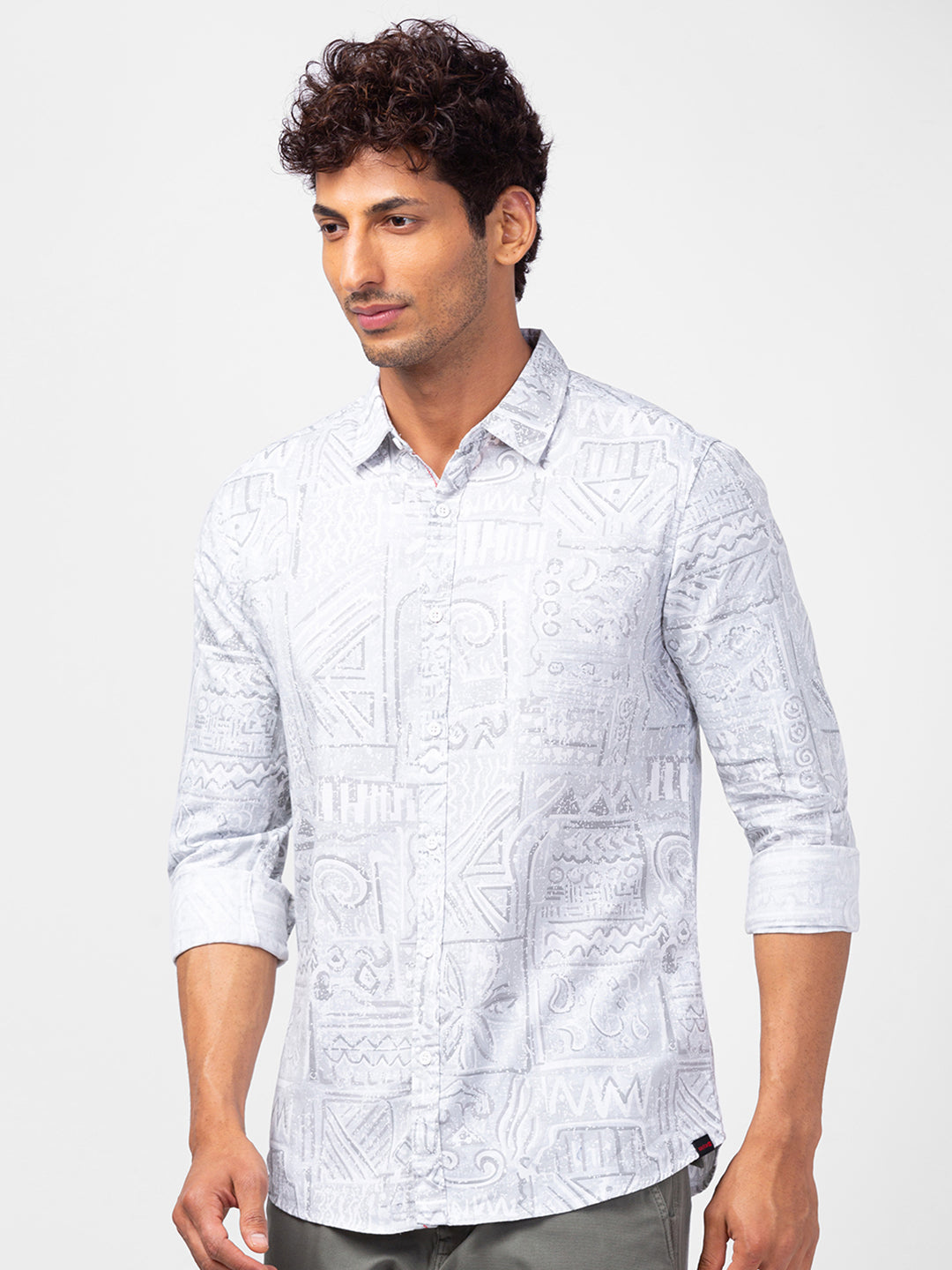 Spykar Men Stone Cotton Slim Fit Printed Shirts