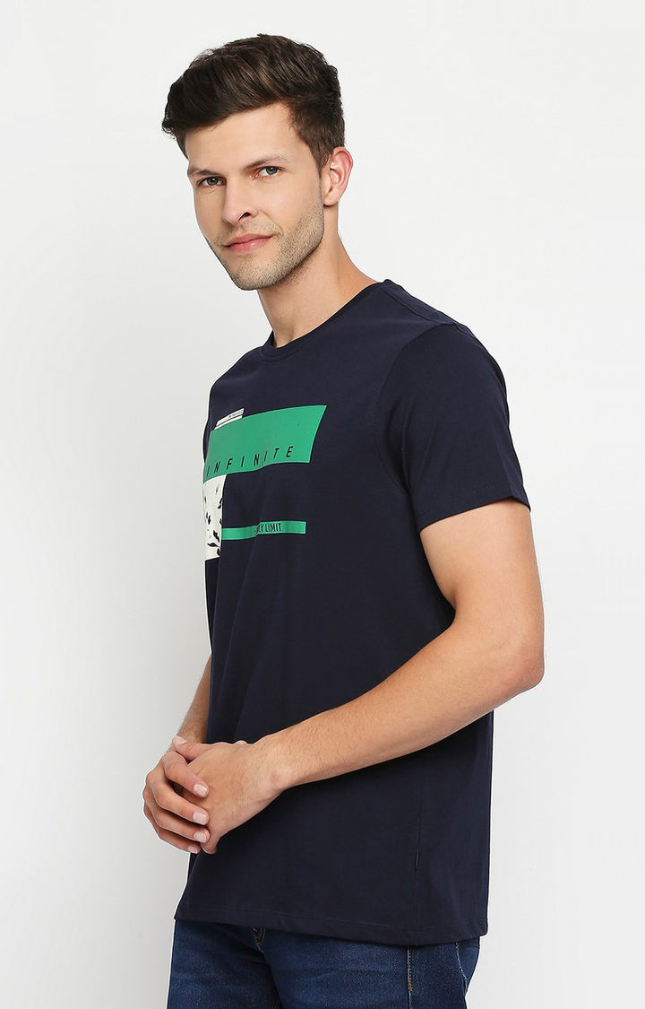 Spykar Men Navy Cotton Slim Fit Round Neck T-Shirt