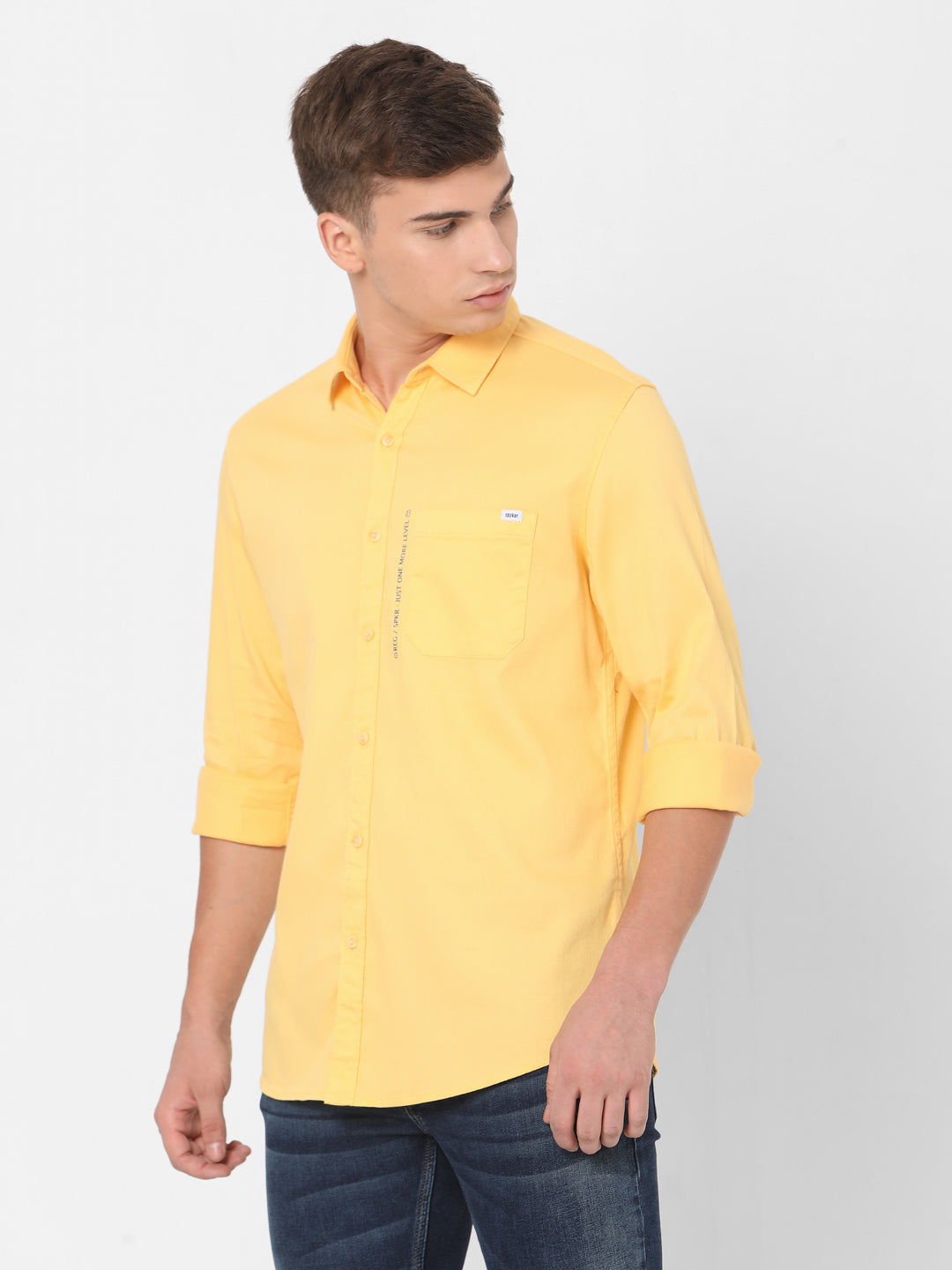 Spykar Slim Fit Men Yellow Cotton Casual Shirts